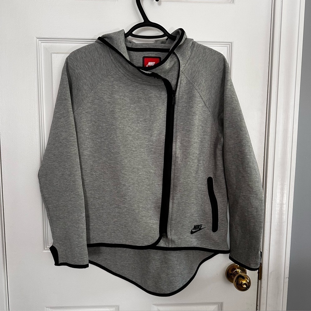 NIKE *Tech Fleece* Asymmetrical Full Zip Hoodie Grey / Black Trim Women's Size S